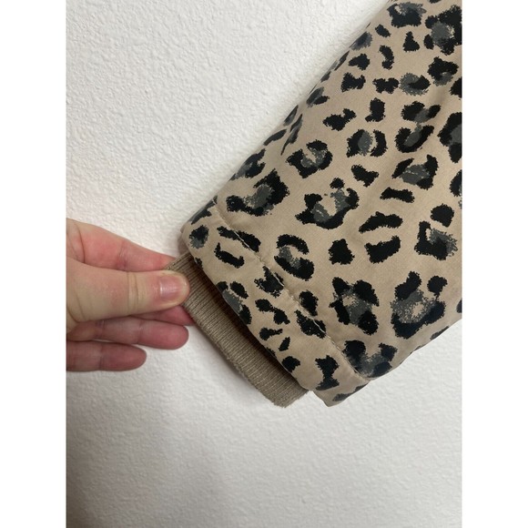 H&M Size 9-10 Parka Coat Leopard Print Tan Black Cinched Waist Detachable Hood - Picture 5 of 12